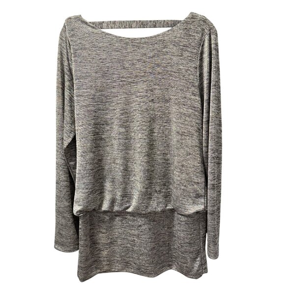 White House Black Market Gray Drape Neck Long Sleeve Top Sz M blouse - Picture 2 of 12